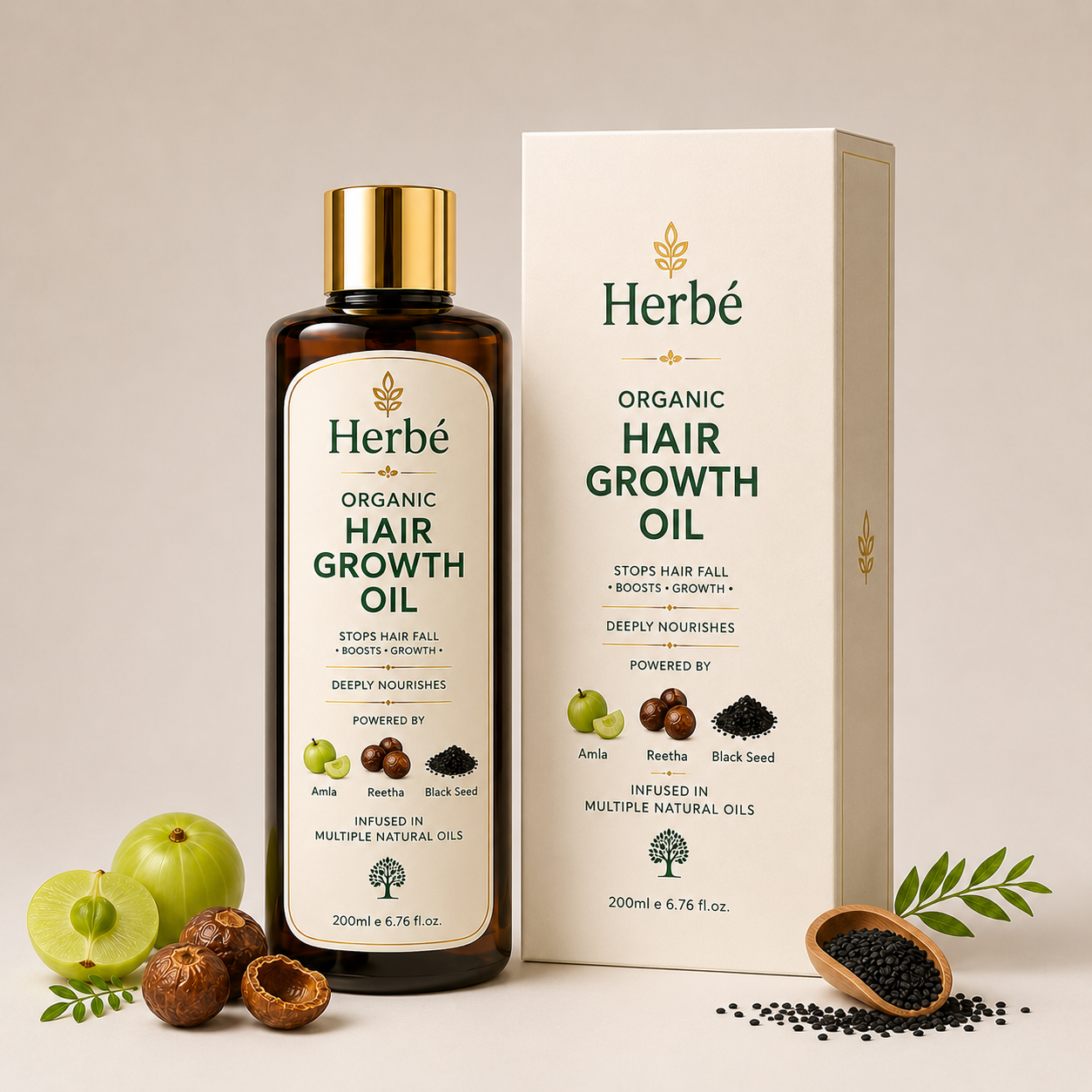 Herbé Organic Hair Oil – Natural Herbal Formula for Hair Fall & Growth